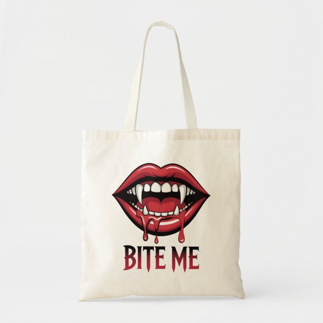 Bite Me Vampire Mouth Tote Bag (Front)