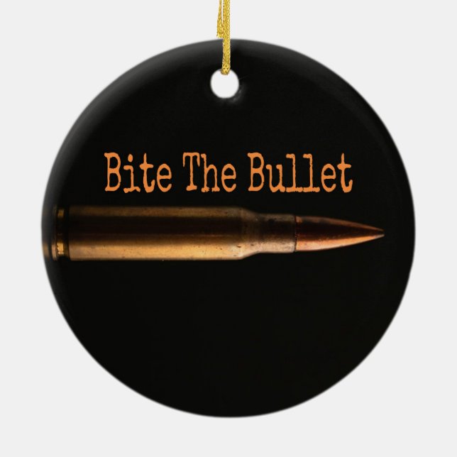 Bite The Bullet Ceramic Tree Decoration (Back)