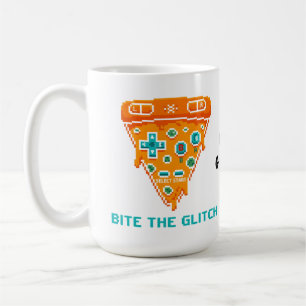  Bite the Glitch Retro 8-Bit Pixel Pizza Gamer  Coffee Mug
