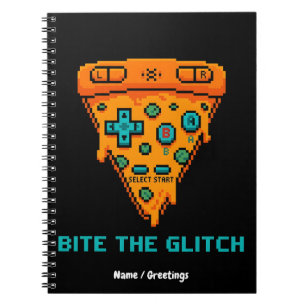  Bite the Glitch Retro 8-Bit Pixel Pizza Gamer  Notebook