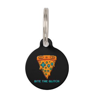  Bite the Glitch Retro 8-Bit Pixel Pizza Gamer  Pet Tag