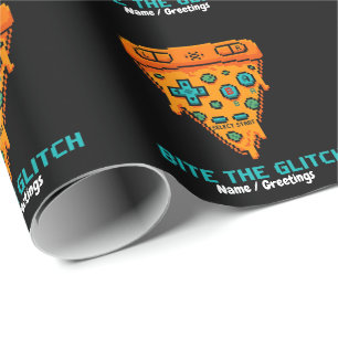  Bite the Glitch Retro 8-Bit Pixel Pizza Gamer  Wrapping Paper