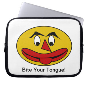 Bite Your Tongue Funny Yellow Face Laptop Sleeve