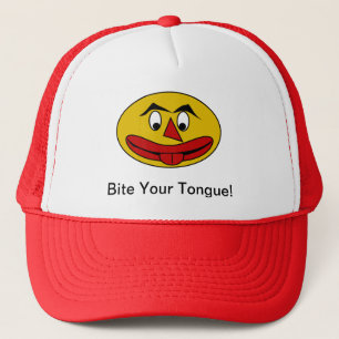 Bite Your Tongue Funny Yellow Face Trucker Hat