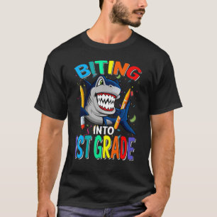 Biting Into 1st Grade Shark Back To School T-Shirt