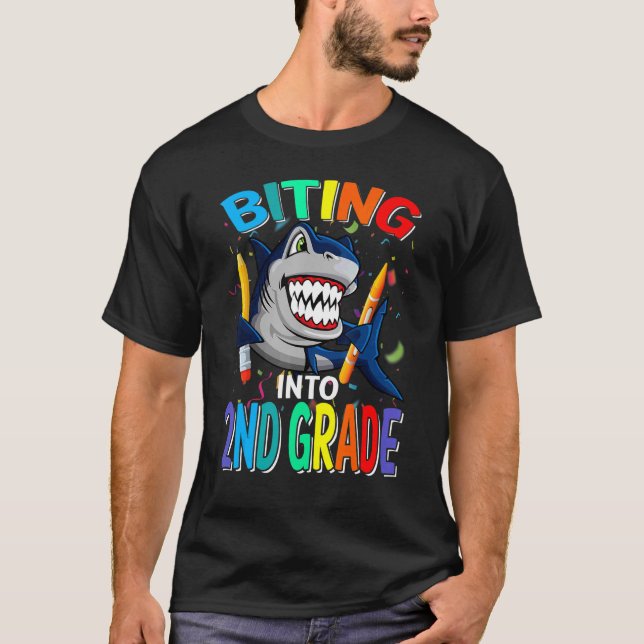 Biting Into 2nd Grade Shark Back To School T-Shirt (Front)