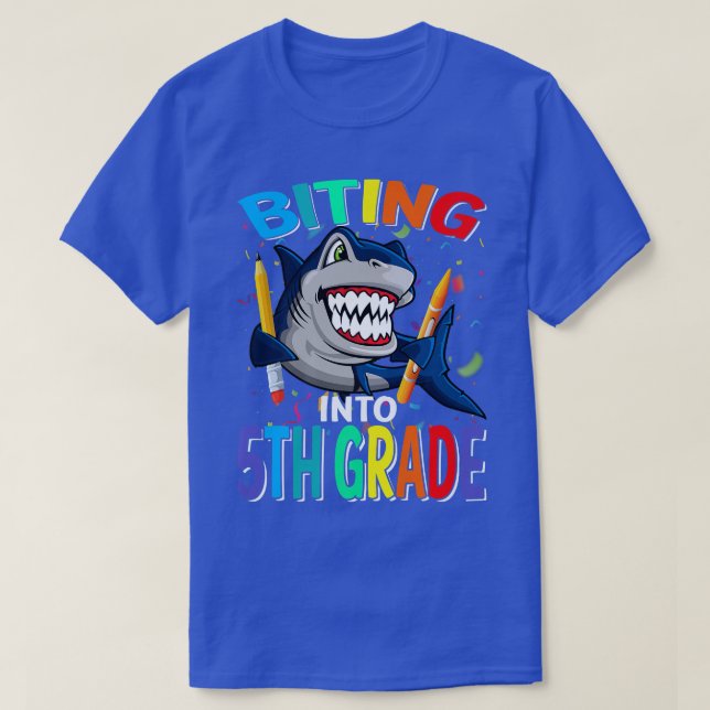 Biting Into 5th Grade Back To School Shark Premium T-Shirt (Design Front)
