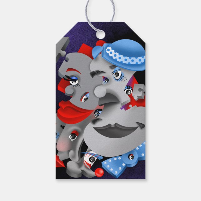 Bits and Pieces – Surreal Puzzle Faces Gift Tag (Front)