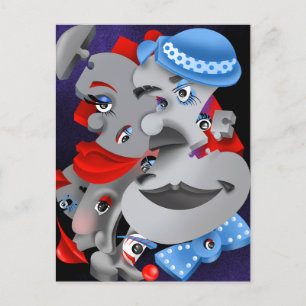 Bits and Pieces – Surreal Puzzle Faces Postcard