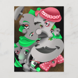 Bits and Pieces – Surreal Puzzle Faces Postcard
