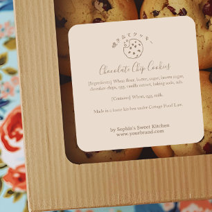 Bitten Chocolate Chip Cookie Beige Minimalist Square Sticker