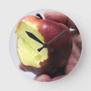 Bitten Red Apple Round Clock