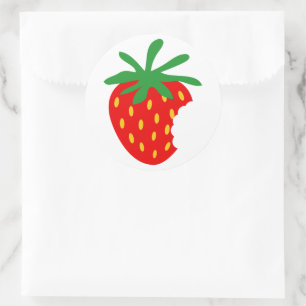 Bitten strawberry fruit stickers and seals