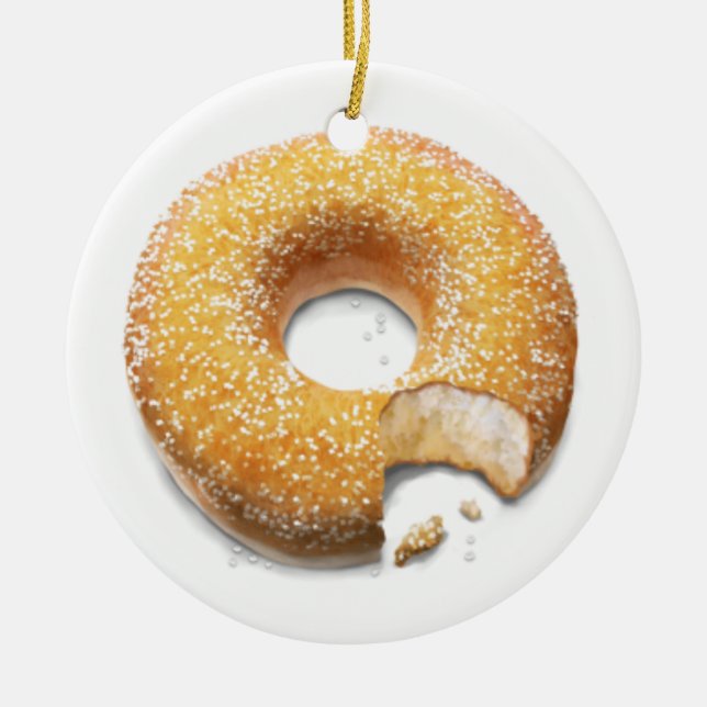 Bitten Sugared Doughnut/Doughnut Ceramic Tree Decoration (Front)
