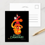 Bitter Campari | Leonetto Cappiello Postcard<br><div class="desc">Bitter Campari (1921) | Leonetto Cappiello’s 1921 advertising poster for Bitter Campari showcases a playful and memorable design featuring a vibrant jester wrapped in a spiralling orange peel, holding a bottle of Campari. Set against a stark black background, the jester’s dynamic pose and the bold orange hues create a striking...</div>