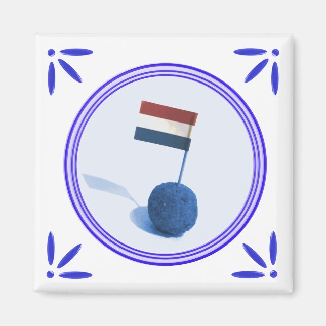 Bitterbal Holland Snack Delft Blue Style Magnet (Front)