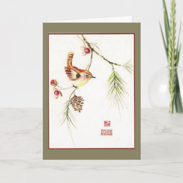 Bittersweet--Carolina Wren. Holiday card. (Front)