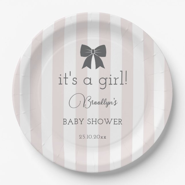 Bitty Bow It's a Girl Baby Shower Paper Plate (Front)