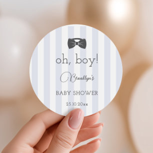 Bitty Bow Oh Boy Baby Shower Classic Round Sticker