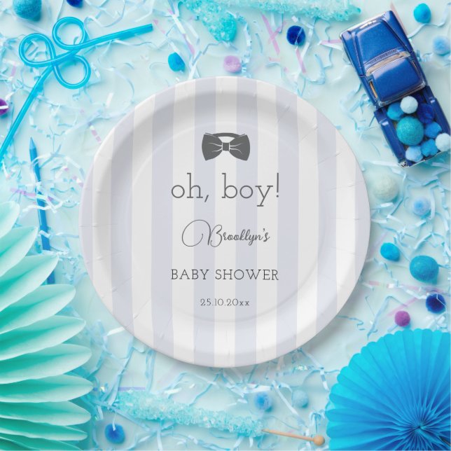 Bitty Bow Oh Boy Baby Shower Paper Plate (Party)