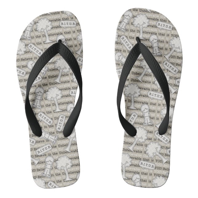BITUB Pattern (Believe in the Unbelievable) Flip Flops (Footbed)