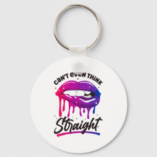 Biual Bi Pride Flag Mouth Can't Even Think Straigh Key Ring