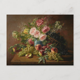 Biva Still Life with Flowers Peaches and Grapes Postcard
