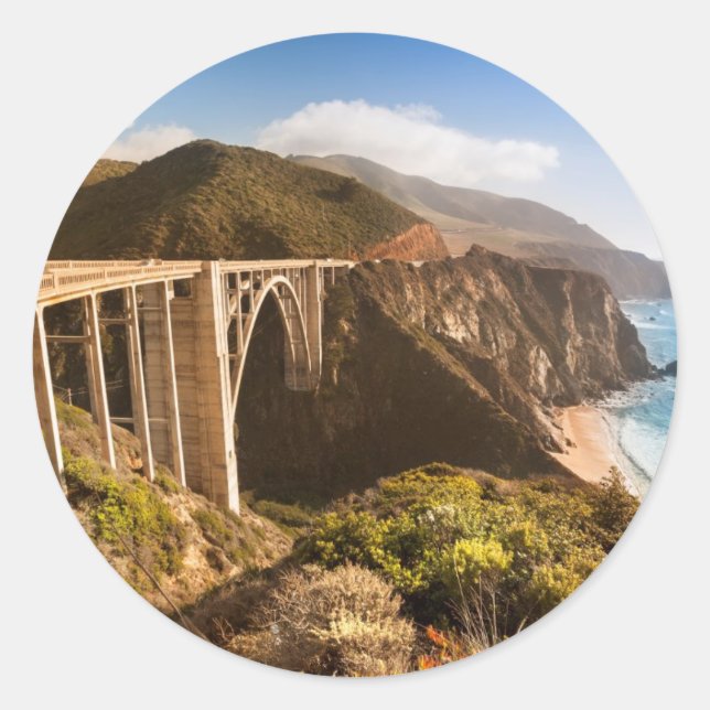 Bixby Bridge, Big Sur, California, USA Classic Round Sticker (Front)