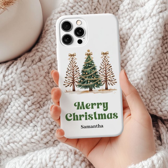 Bizarre leopard print Christmas trees custom name  Case-Mate iPhone Case (Cozy leopard print Christmas trees custom name phone case)