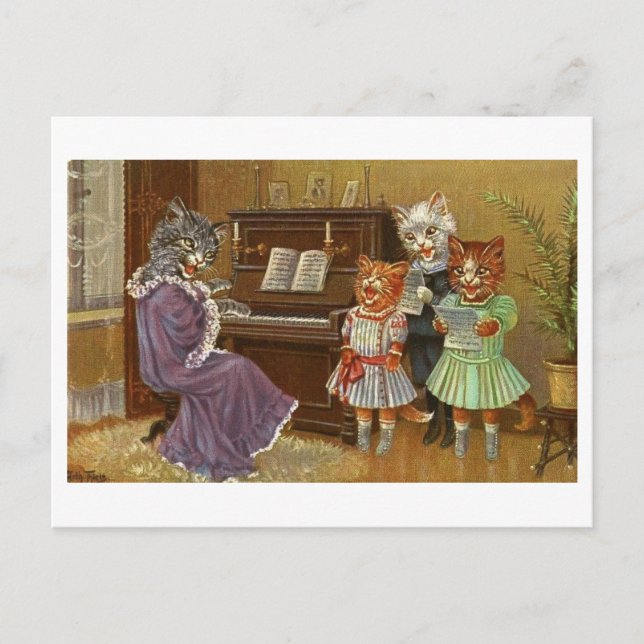 Bizarre Singing Cats Vintage Postcard (Front)