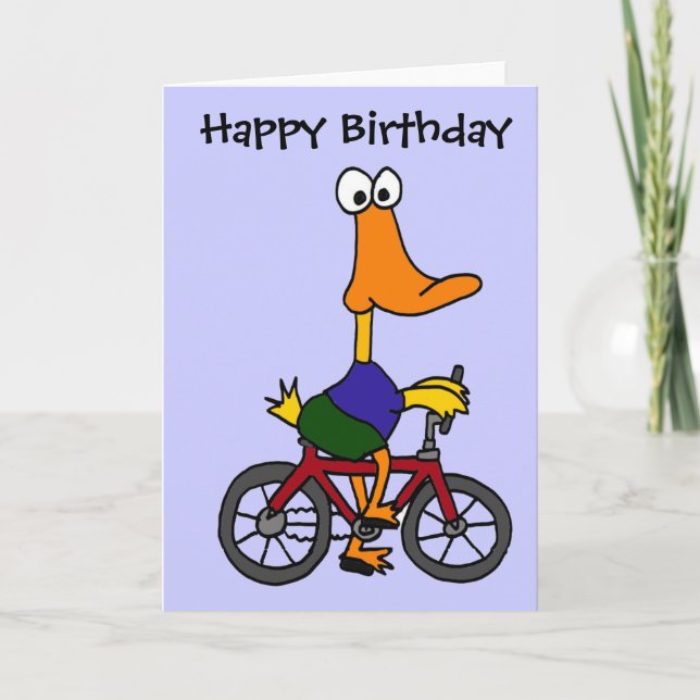 BJ- Duck Riding Bicycle Cartoon Card (Front)