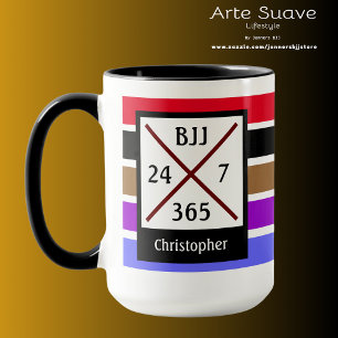 BJJ Brazilian Jiu Jitsu 24 7 365 Belt Stripes Name Mug