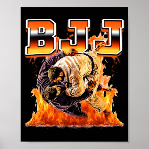 BJJ Brazilian Jiu Jitsu Flames 90s Bootleg Style Poster