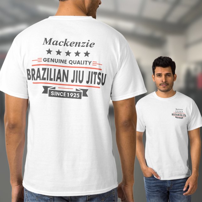 BJJ Brazilian Jiu jitsu Personalised Front & Rear T-Shirt (White Brazilian Jiu Jitsu Tshirt with large rear print and small front breast print)