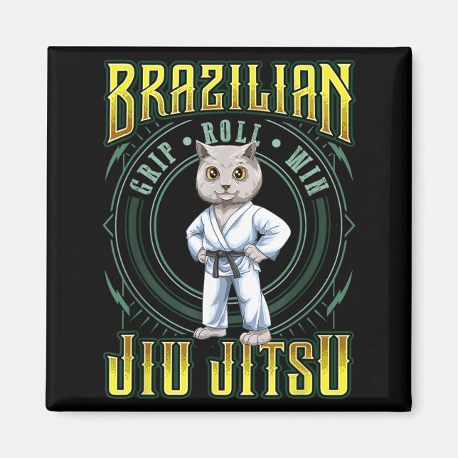 BJJ Grip Roll Win - Grappling Jiu Jitsu Cute Cat Magnet (Front)