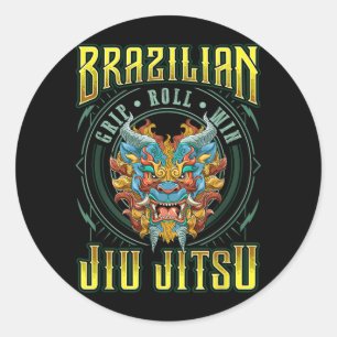 BJJ Grip Roll Win - Grappling Jiu Jitsu Foo Dog Classic Round Sticker