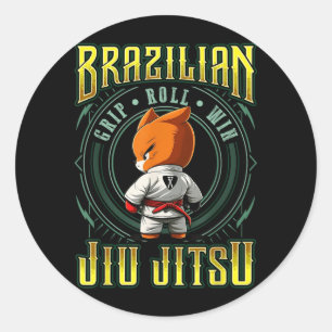 BJJ Grip Roll Win - Grappling Jiu Jitsu Fox Classic Round Sticker