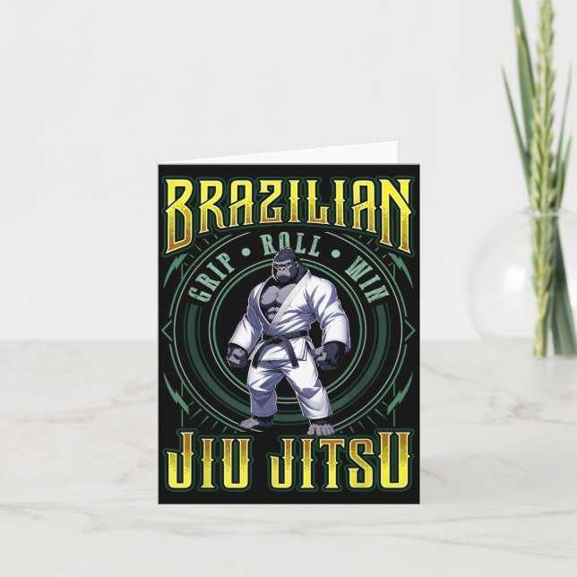 BJJ Grip Roll Win - Grappling Jiu Jitsu Gorilla Card (Front)