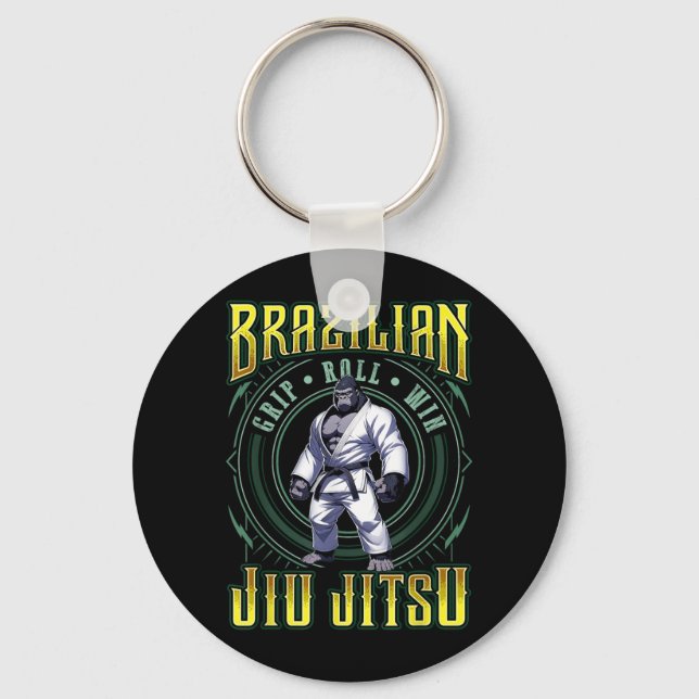 BJJ Grip Roll Win - Grappling Jiu Jitsu Gorilla Key Ring (Front)