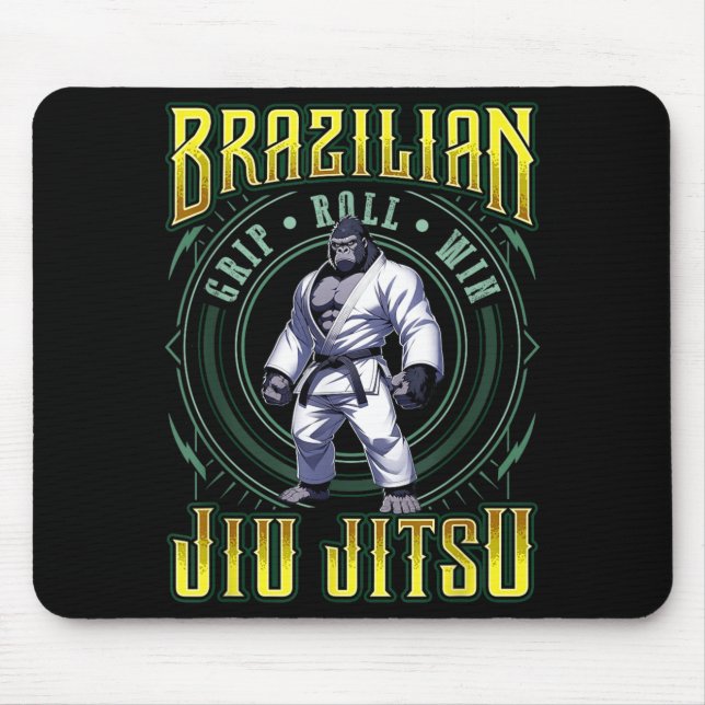 BJJ Grip Roll Win - Grappling Jiu Jitsu Gorilla Mouse Mat (Front)