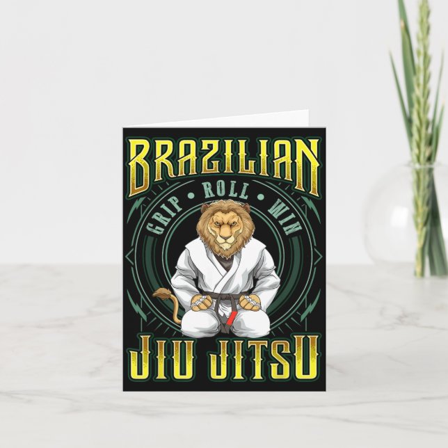 BJJ Grip Roll Win - Grappling Jiu Jitsu Lion Card (Front)