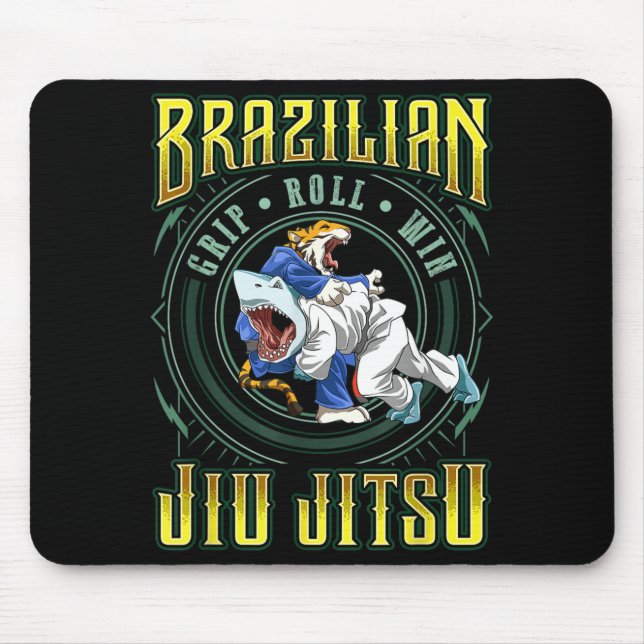 BJJ Grip Roll Win - Grappling Jiu Jitsu Shark Mouse Mat (Front)