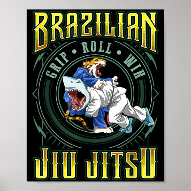 BJJ Grip Roll Win - Grappling Jiu Jitsu Shark Poster (Front)