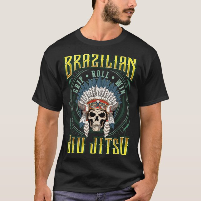 BJJ Grip Roll Win - Grappling Jiu Jitsu Skeleton T-Shirt (Front)
