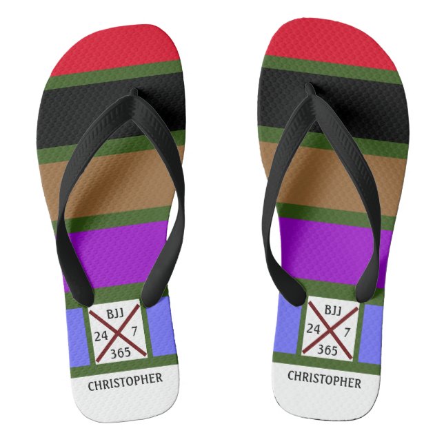 BJJ Jiu Jitsu 24 7 365 Belt Stripes Gym Flip Flops (Footbed)
