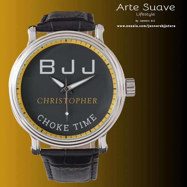 BJJ Personalised Black Choke Time Jiu Jitsu Watch (BJJ Choke Time men's watch.)