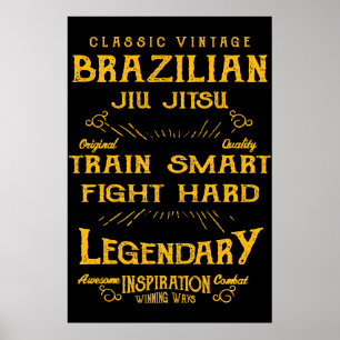 BJJ Train Smart Fight Hard Vintage Jiu Jitsu Poster