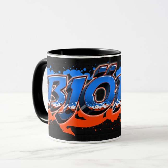Björn First Name Name Graffiti blue orange cup (Front Left)