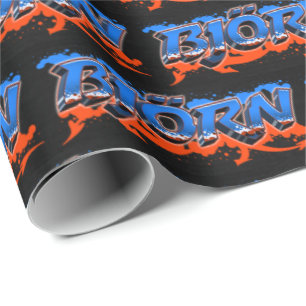 Björn Vorname Name Graffiti blue orange Wrapping Paper