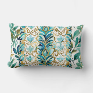 Bkue and gold. Leaves and flourishes  Lumbar Cushion
